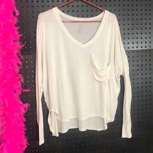 White hi low crop top long sleeve